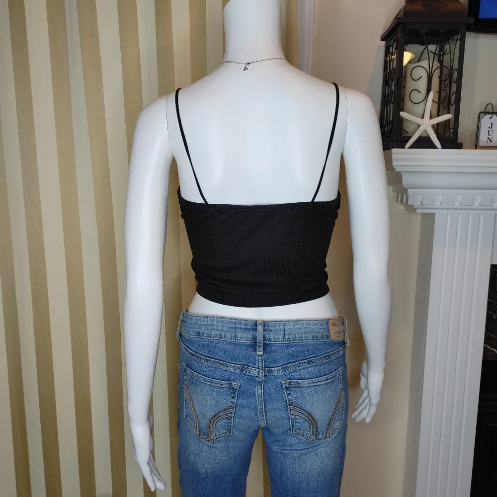 FOREVER 21 Y2K 90'S RIBBED CROPPED LACE-UP TANK, BLACK L - Picture 4 of 7